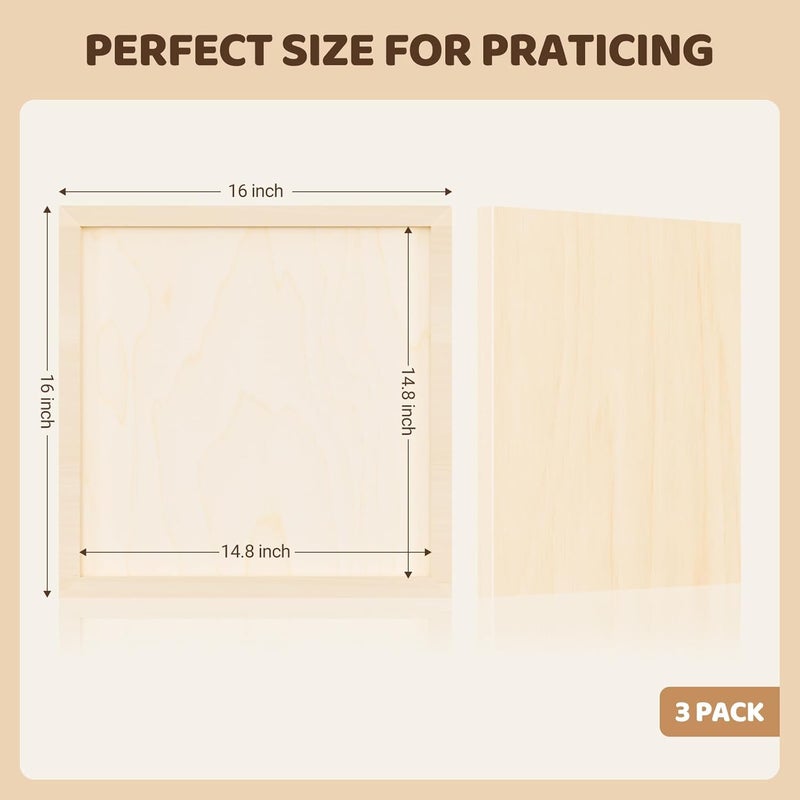 HANSILK Wood Art Boards - 16x16 Wood Canvas Panels Kit for Acrylic Pouring, Oil & Acrylic Painting, DIY Crafts - Premium Unfinished Wood Canvas Boards -3 Pack Studio Boards for Artists & Hobbyists - Image 2